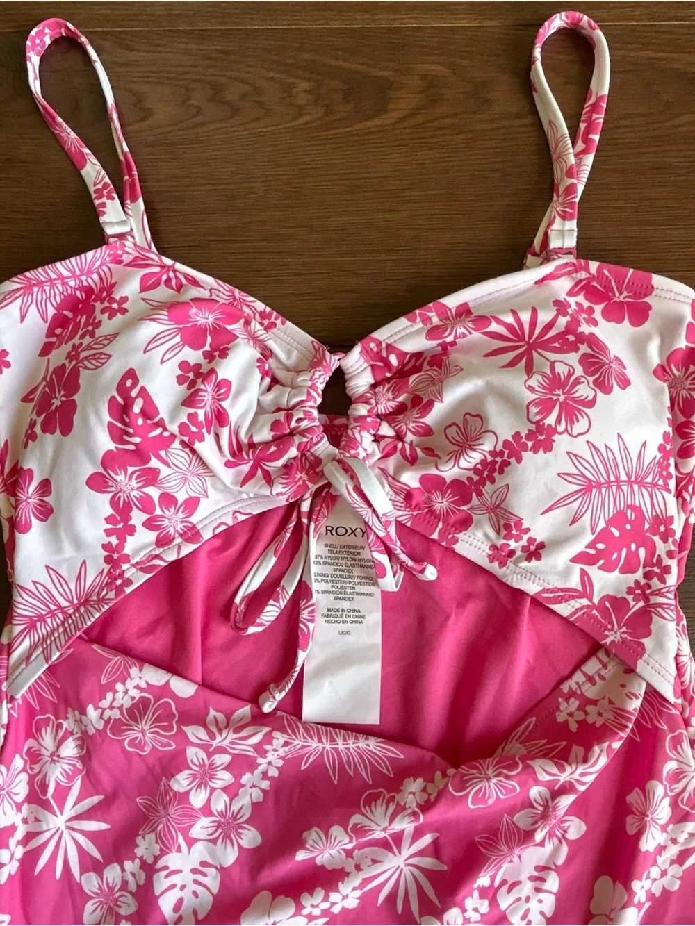 Roxy Hello Aloha Peek a Boo Mod One Piece Swimsuit L